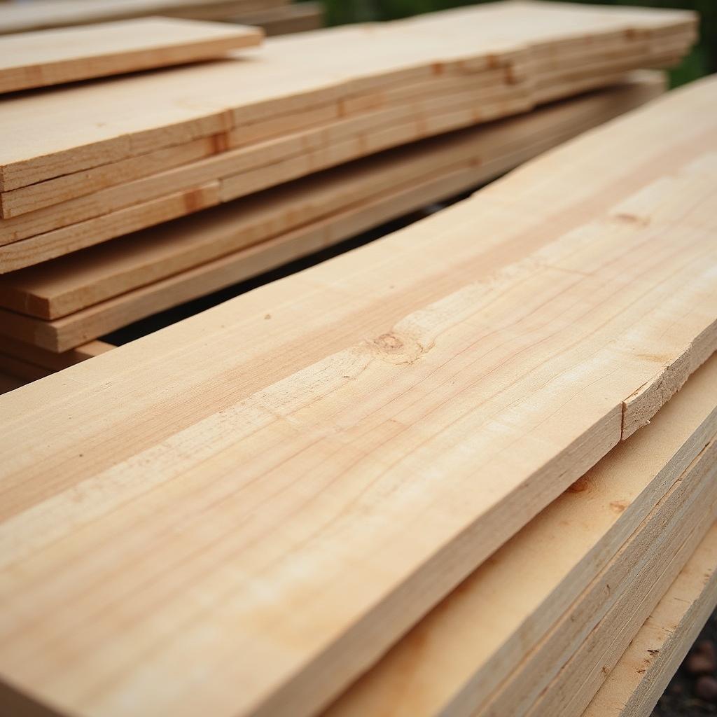 Tấm gỗ tràm xẻ sấy, thể hiện màu sắc và vân gỗ đặc trưng sau xử lý.